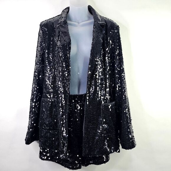 NWT Kancy Kole Black Sequin Short and Blazer Set - Picture 1 of 13
